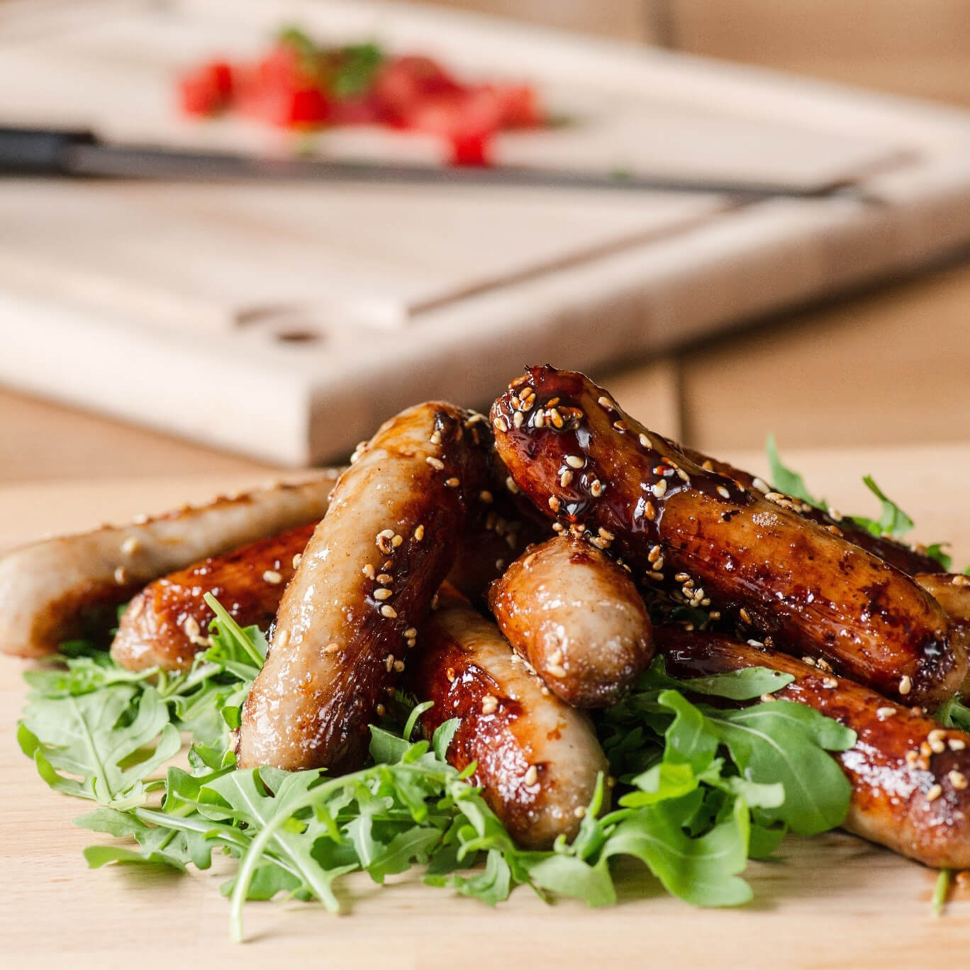 Cocktail Sausages With Welsh Honey & Sesame Seeds